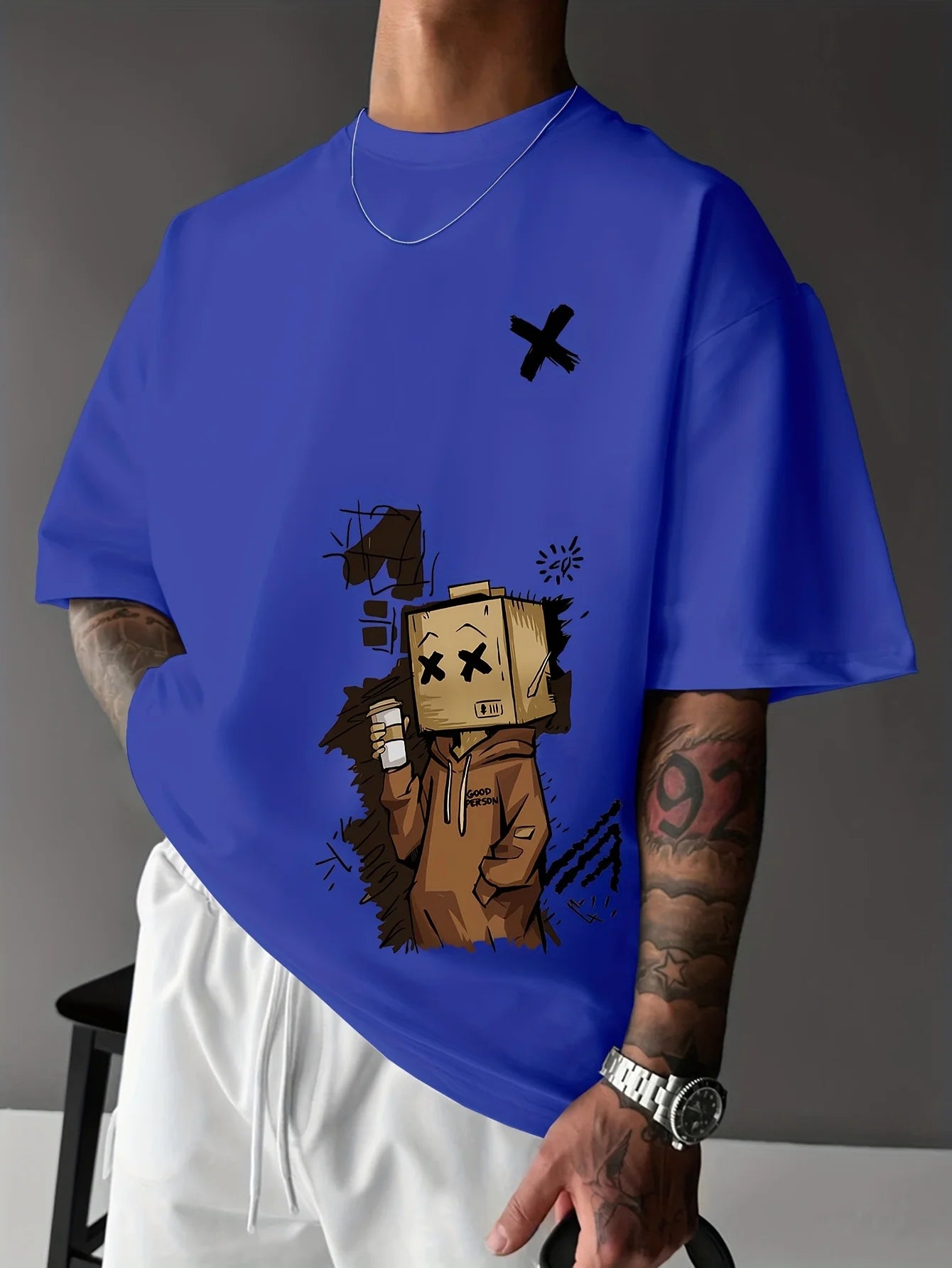 Men's Pure Cotton Graffiti Print Loose Fit Casual T-Shirt