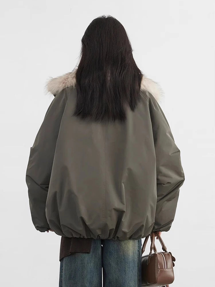 Women's Hooded Down Jacket with Faux Fur Collar