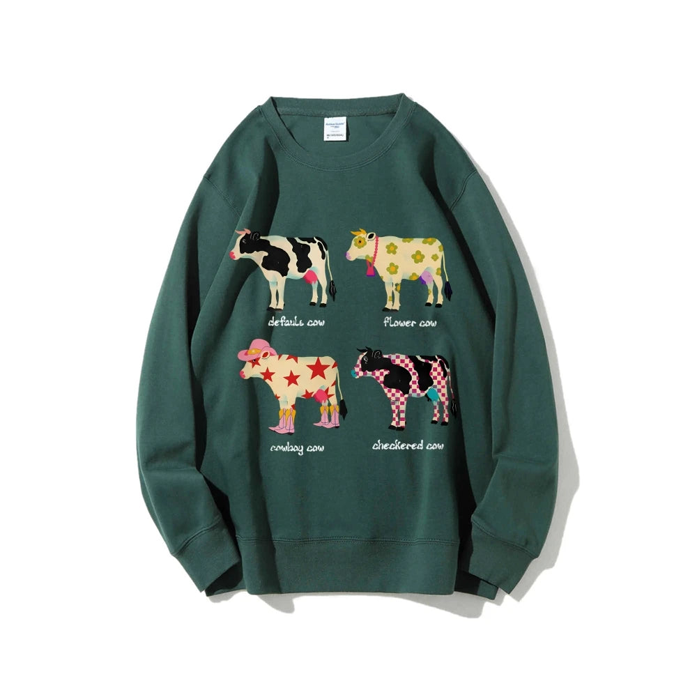 Cute Cartoon Cow Print T-Shirt Pure Cotton Washed Shoulder Round Neck Neutral Style Fashion Trend New High Quality Short Sleeves