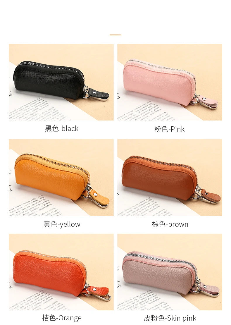 EDC Keychain for Women Genuine Leather Key Box for Car Keys Holder Case Mini  Pocket Card Wallet Coin Pouch Women's Purses