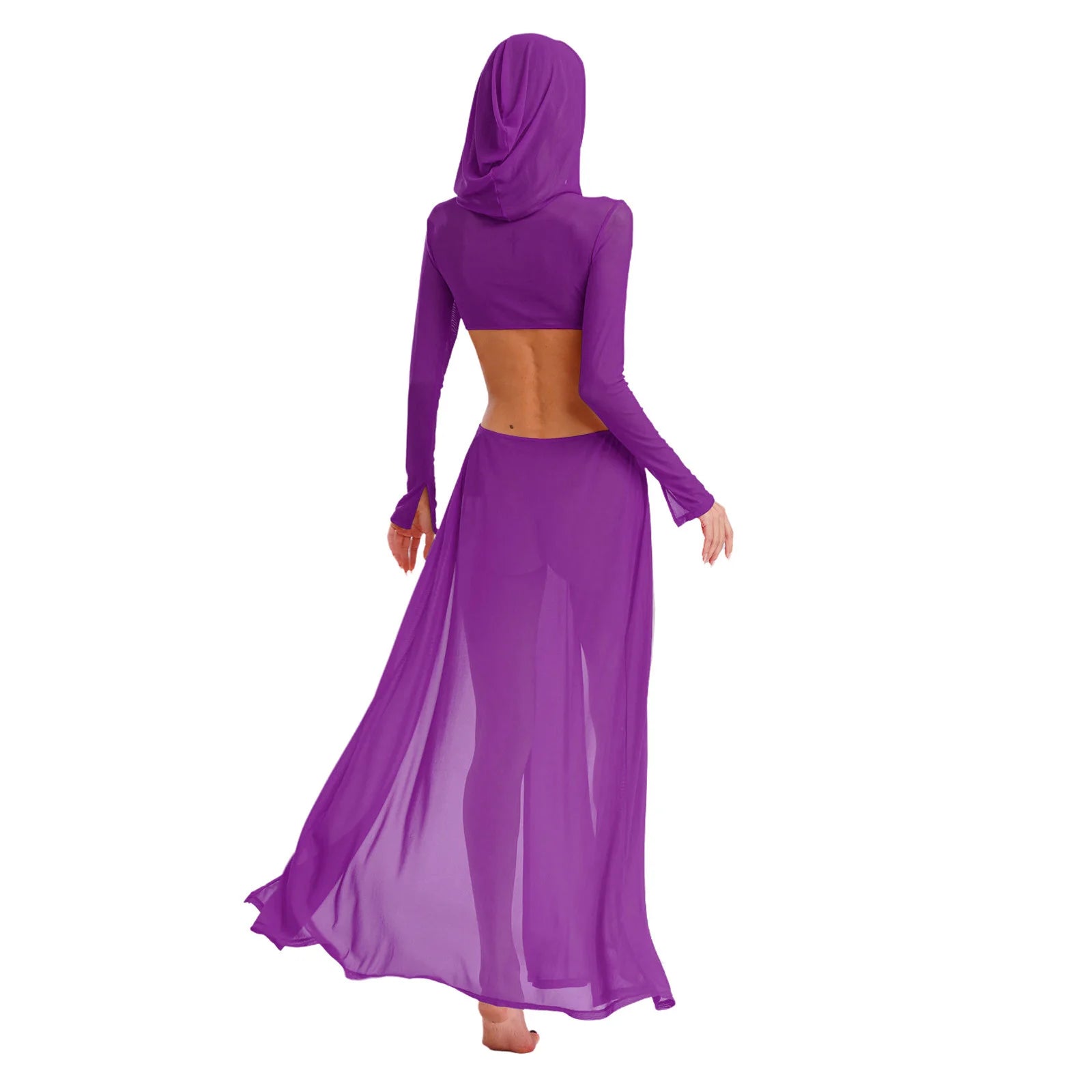 Women’s Hooded Mask Sheer Maxi Dress