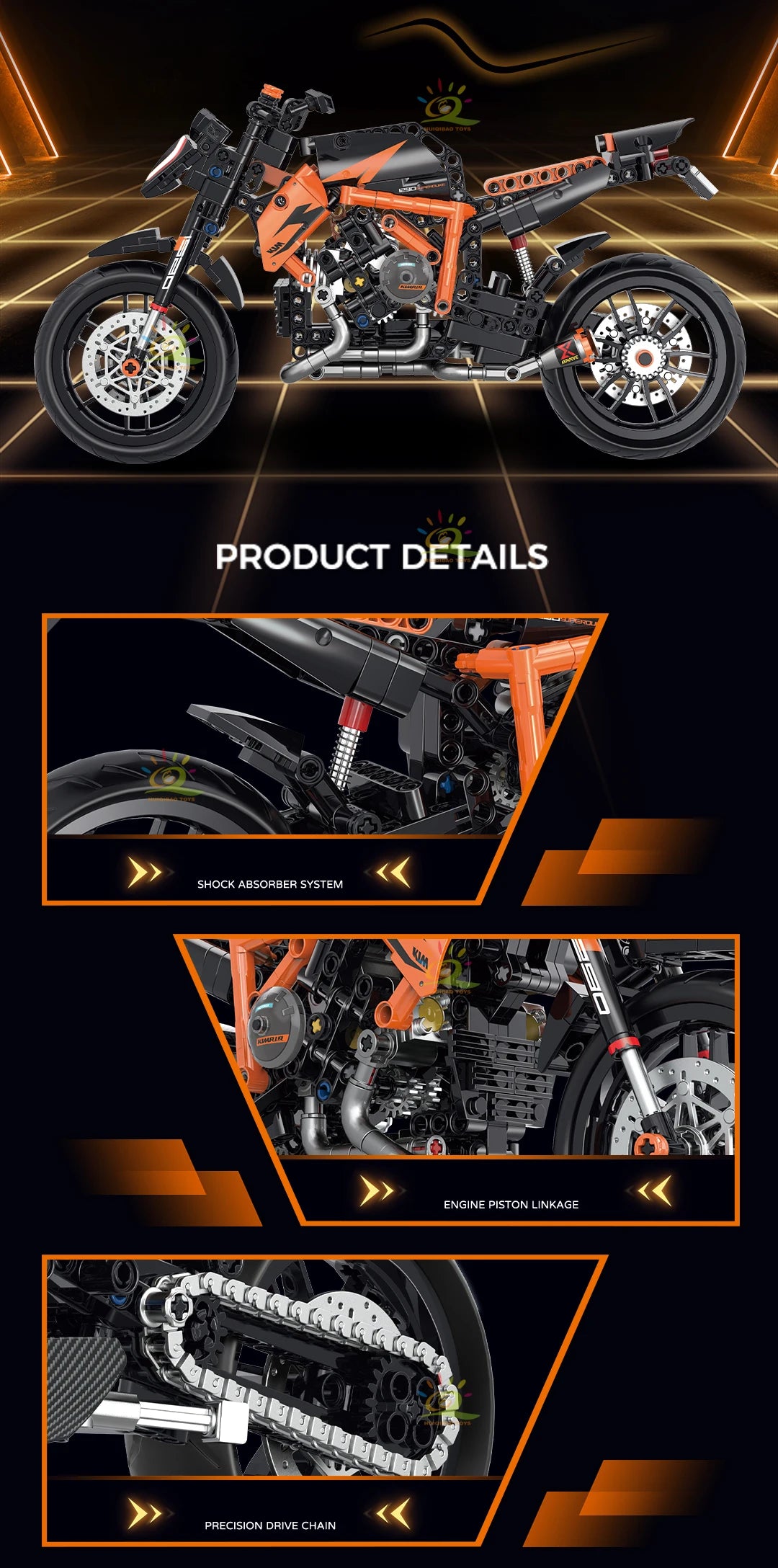 HUIQIBAO 1:8 Classic Motorbike Building Blocks High-tech Model Moto City Racer Bricks Toy for Kid Boy Children Adult MOC Car Set