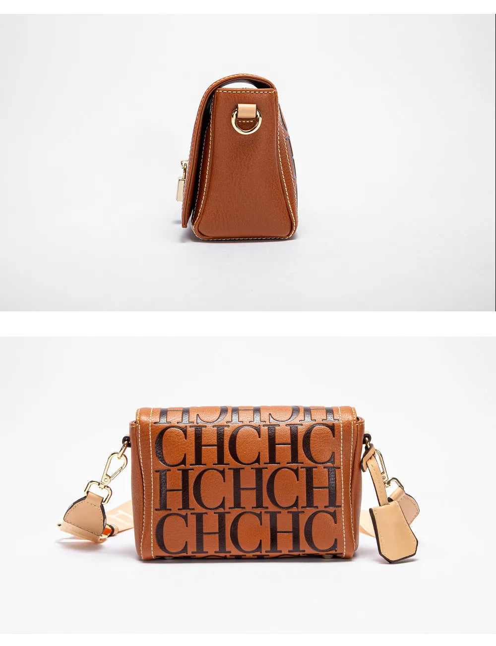 CH Crossbody Bag For Women Luxury Monogram Leather Handbag Fashion Wide Strap Shoulder Bag Elegant Lock Flap Bag For Daily Use