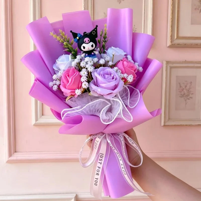 Genuine Sanrio Characters Plush Toys With Artificial Flowers Creative Handmade Bouquets Christmas Birthday New Year Gift