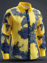 New Orange Bottom Geometric Diamond Wings Printed Men's Long Sleeve Shirt with Collar and Satin Shirt Clothing