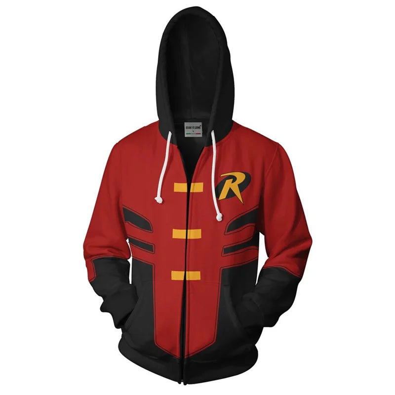Superhero Nightwing Robin Cosplay Hoodie Costume Sweatshirt Halloween Zipper Outerwear Casual Hoodies Cosplay Costume Jackets