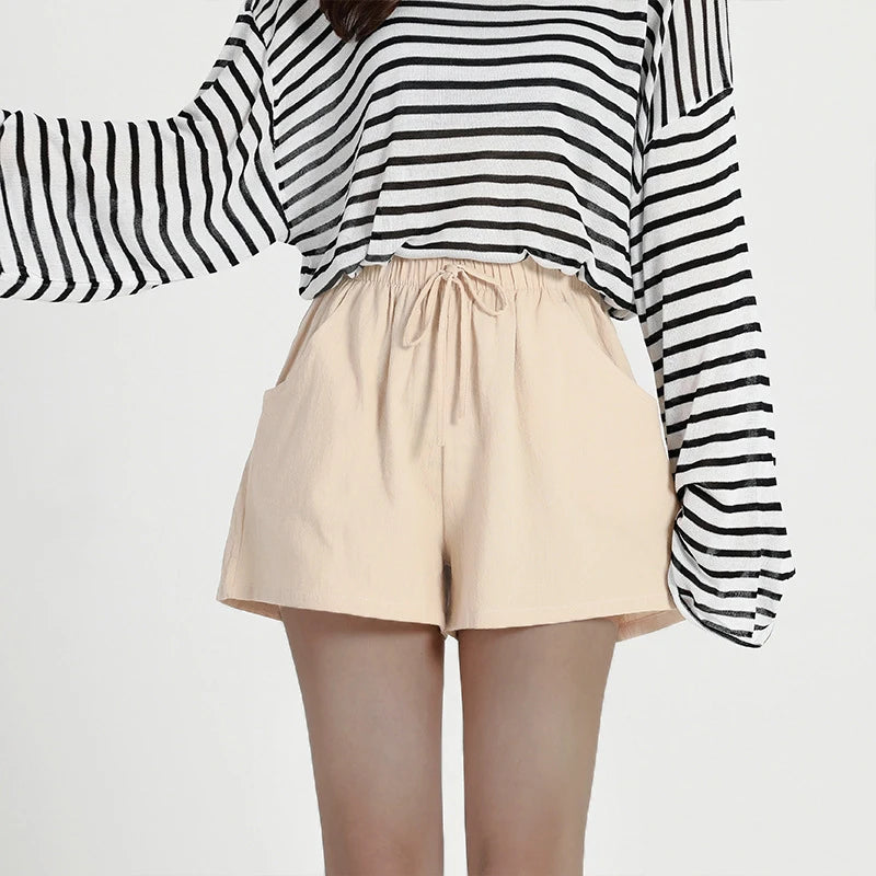 High-Waisted Linen-Style Bow Sash Shorts