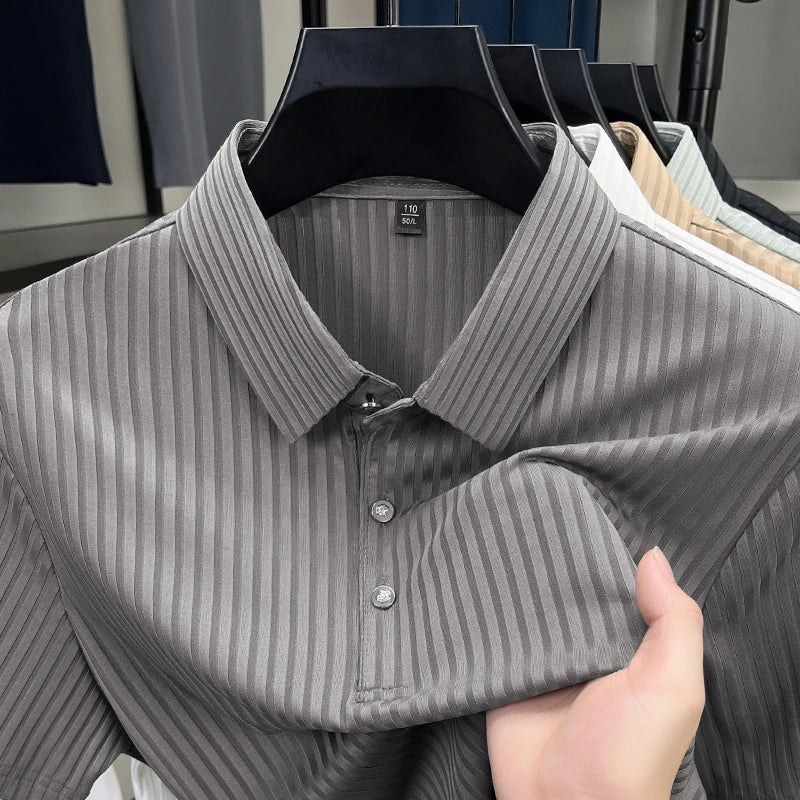 Men's Striped Polo Shirt – Breathable Summer Style