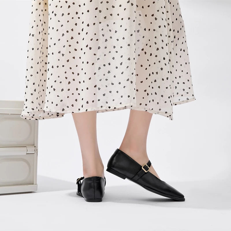 AIYUQI Mary Jane Ballet Flats | Genuine Leather Square Toe