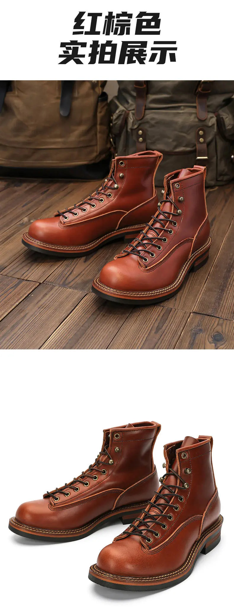 KOWM Hiking shoes men's walking boots British cowhide high top motorcycle boots ankle casual sneakers trekking shoes thick soled