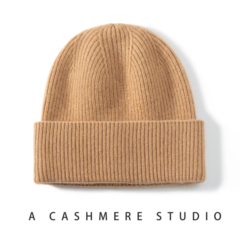 MERRILAMB 100% Cashmere Knit Beanie – Unisex Winter Hat