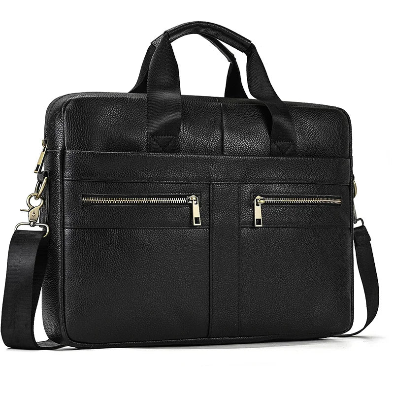 Luufan Genuine Leather Men's Business Handbag 15" Laptop Briefcase Bag Male A4 Document Shoulder Message Computer Bag Work Tote