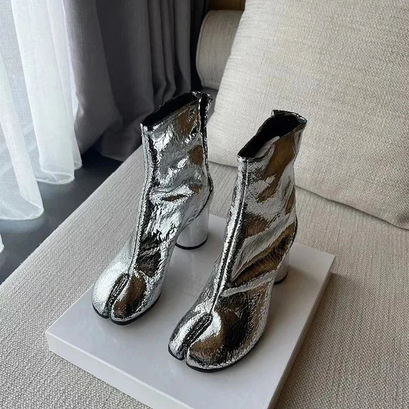 Luxury Leather Tabi Split Toe Ankle Boots - Women's High Heel