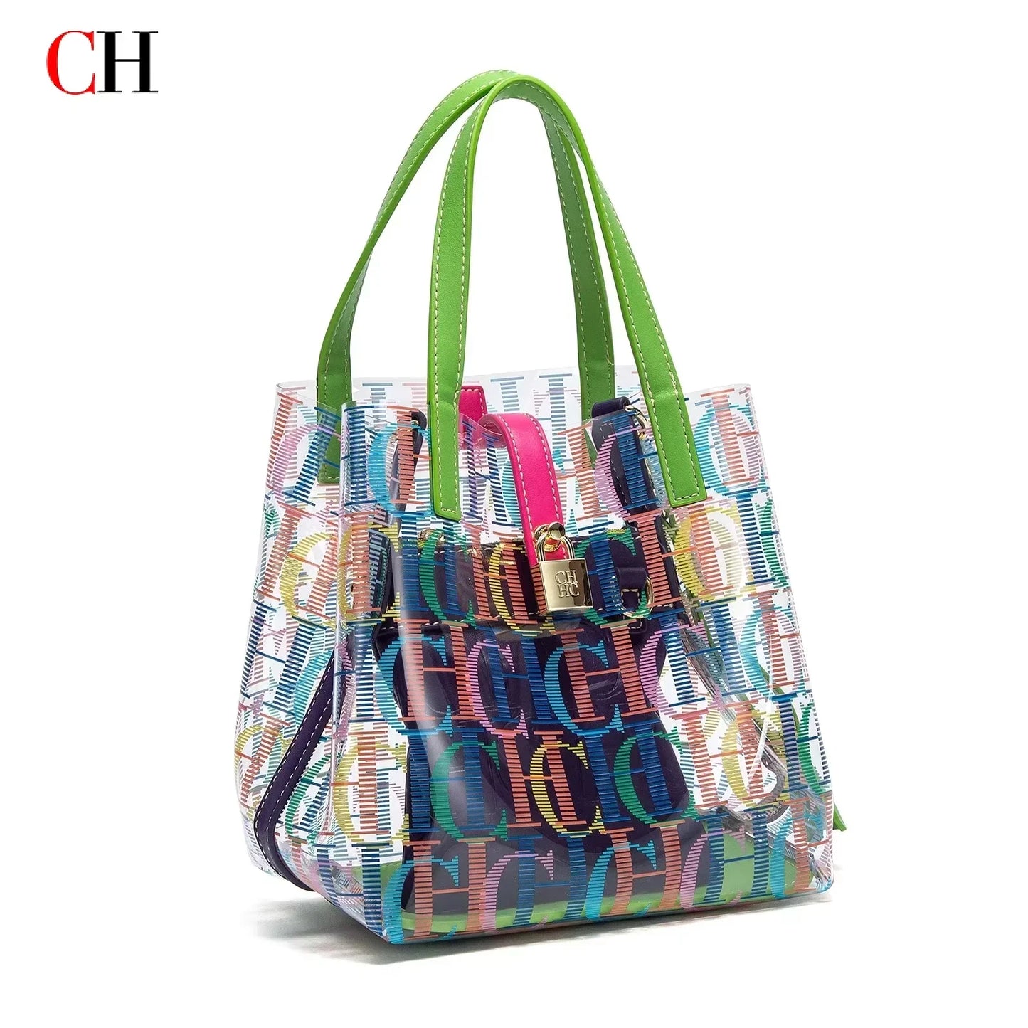 CH Transparent PVC Bucket Bag Women Colorful Jelly Tote Bags Small Crossbody Shoulder Handbag with Inner Pouch