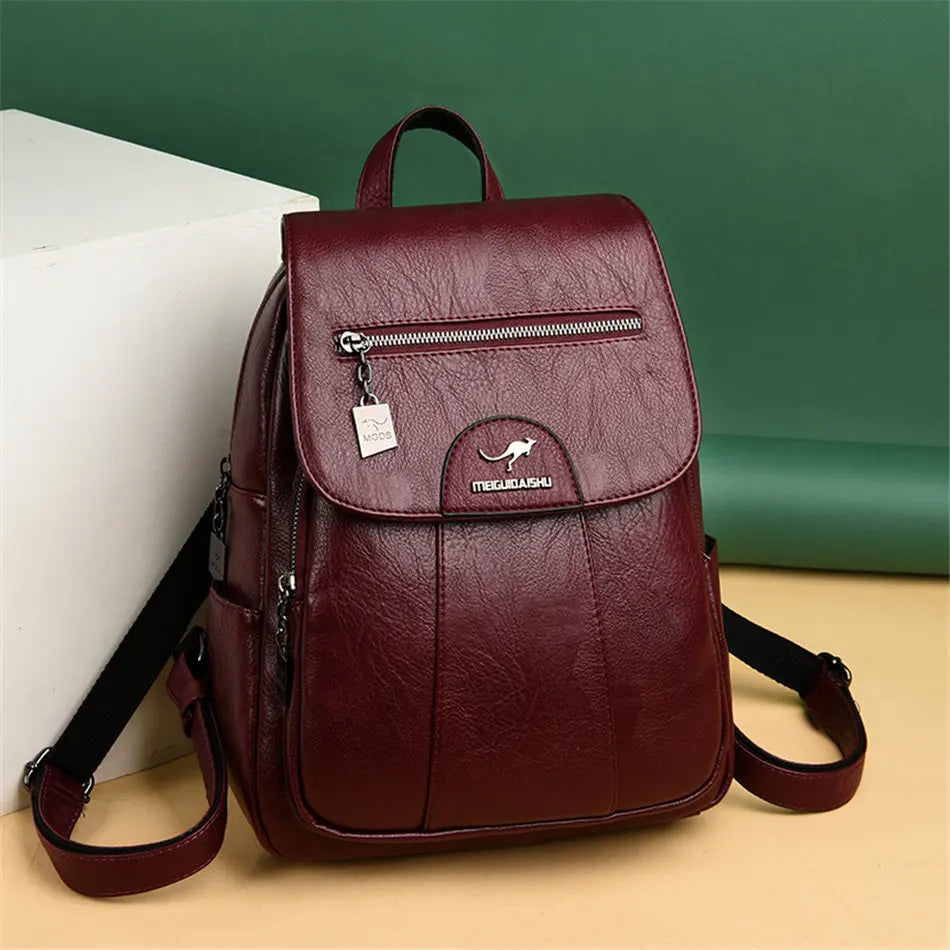 Women's Leather Backpack with Organizer Pockets