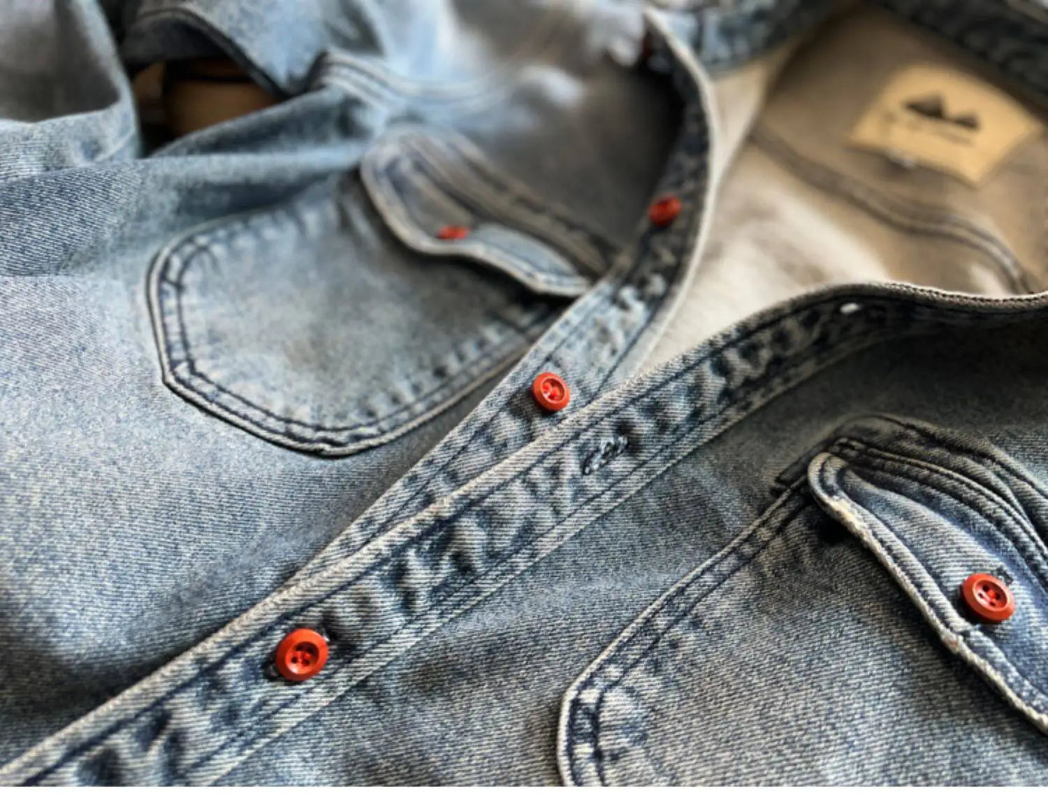 Heavyweight Stretchy Denim Shirt | Fall/Winter | 100% Cotton | Blue Washed | Thick Long-Sleeve Shirt for Men / Outerwear