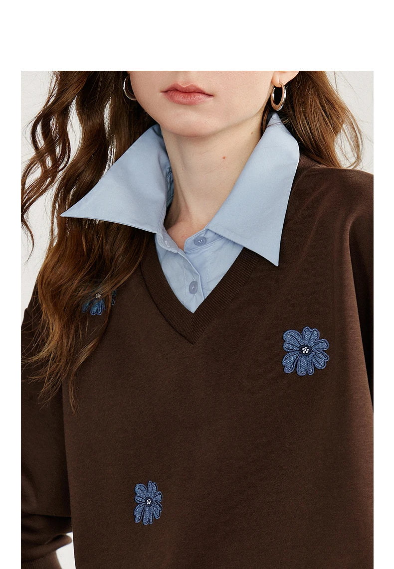 Women's Floral Embroidered Layered-Look Sweatshirt
