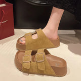 Bebealy Women Slippers With A Buckle Women's Shoes New Summer Casual Slippers Retro Trend Beach Slippers Round-headed Flip-Flops