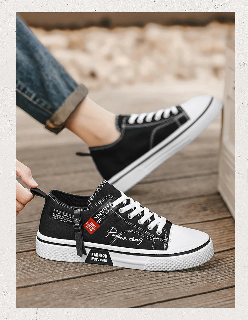 Men's Plus Size Canvas Sneakers — Breathable Lace-Up Casual Flat Shoes