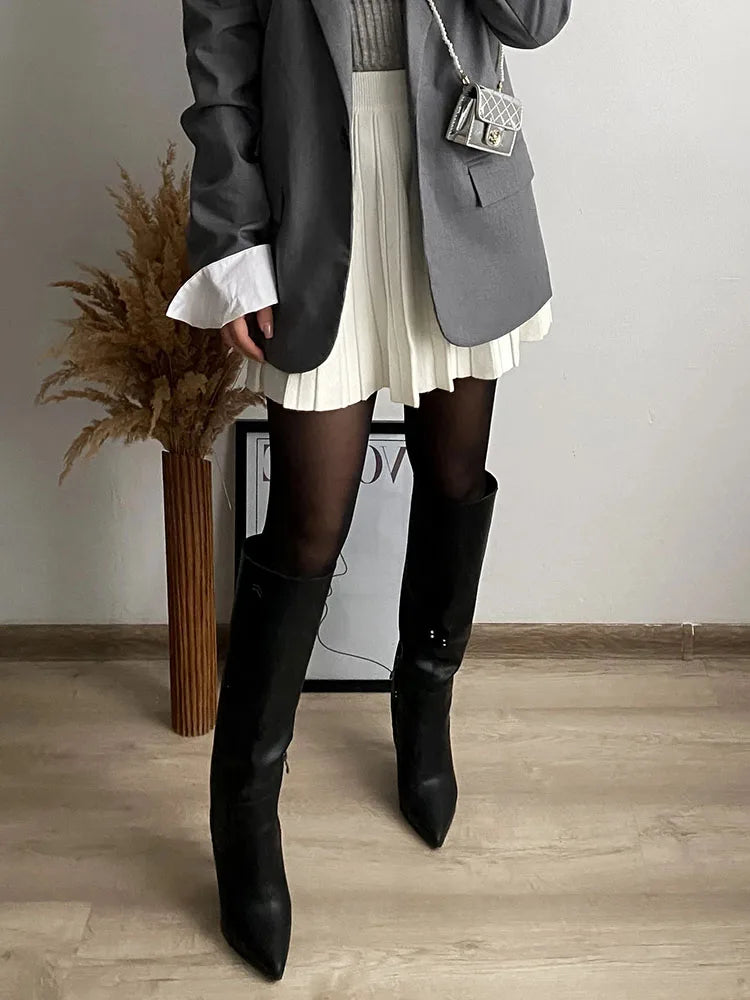 Elegant Knit Pleated Mini Skirt for Women