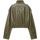 Women's Jacket Faux Leather Jacket Green Women's Demi-Season Jacket Outerwears Women's Autumn New In Coat Windbreaker Streetwear