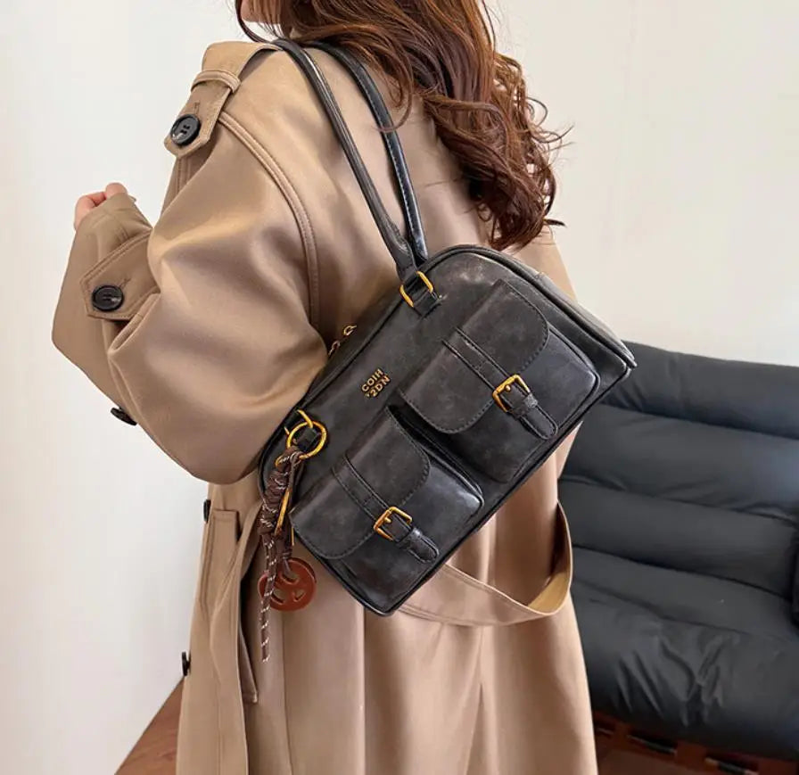 Women’s Coffee Brown Multi-Pocket Shoulder Bag | Vintage PU Leather Crossbody