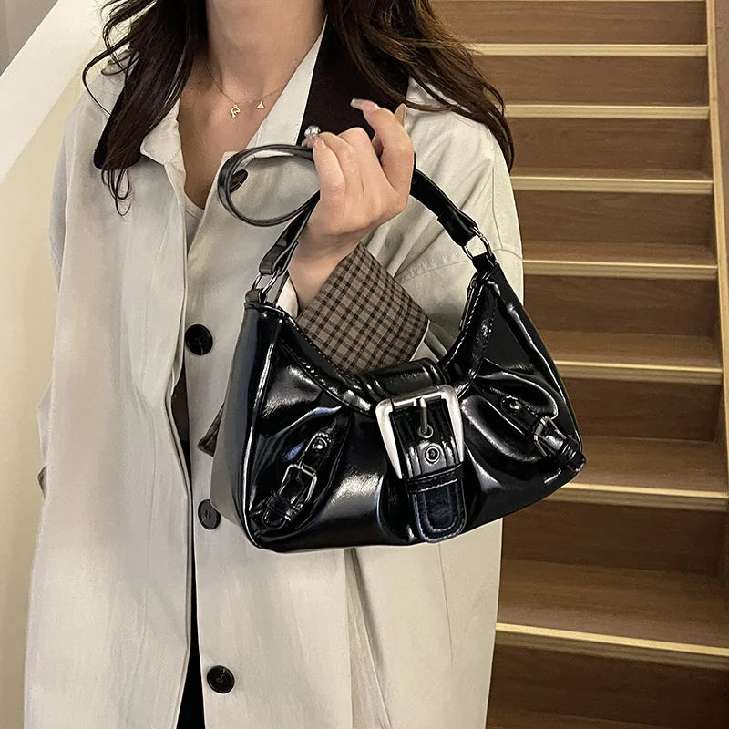 Y2K Retro Pleated Hobo Shoulder Bag for Women Hot Selling Maillard Style Underarm Bag Clutch Handbags for Travel Work Shopping