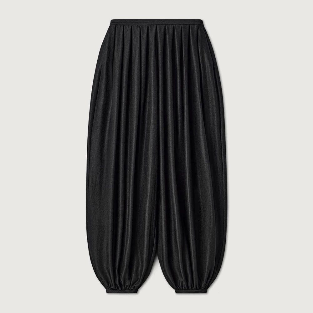 Women's Satin Lantern Pants with Pleated Detail