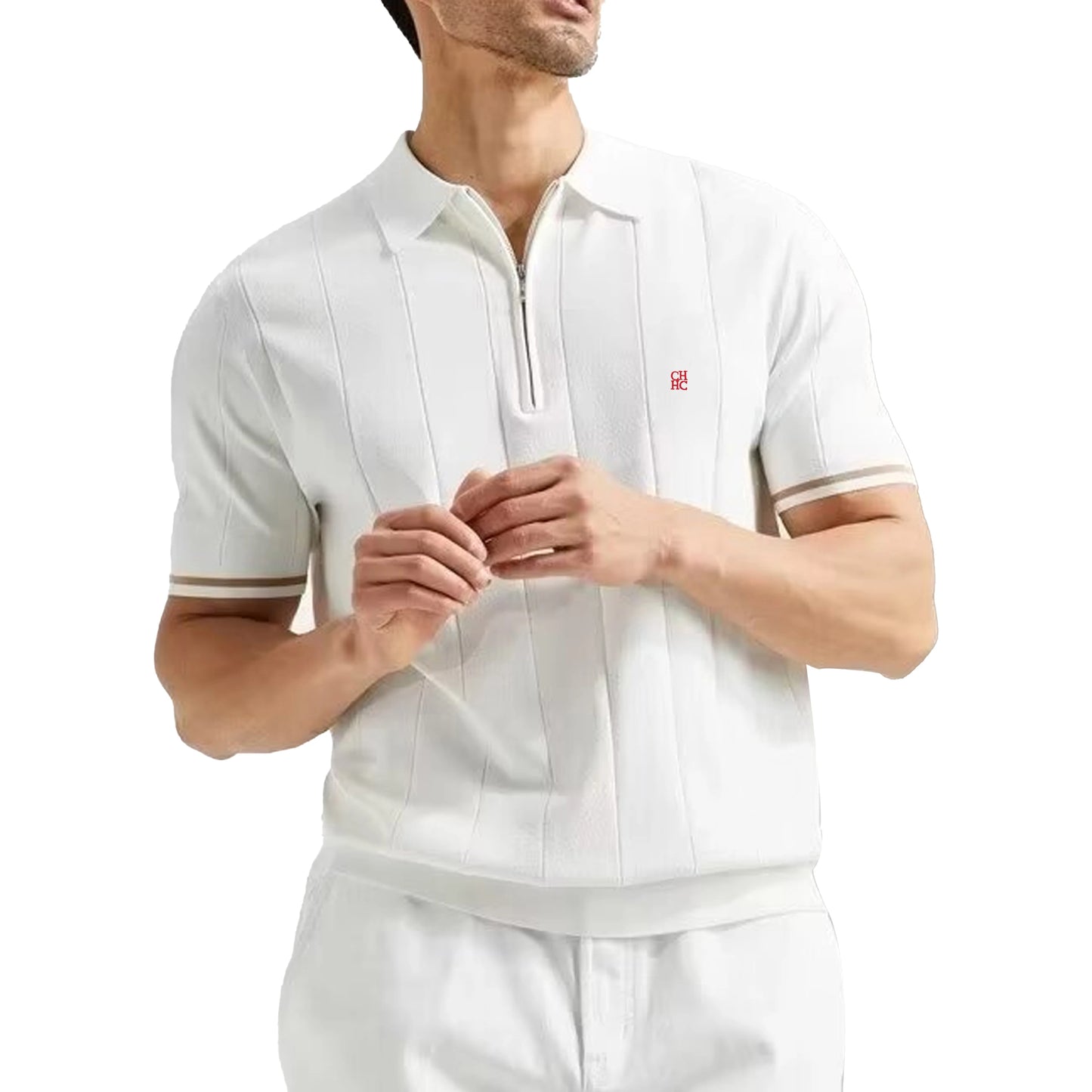 Men's Knit Polo Half-Zip | Embroidered Collar Tee