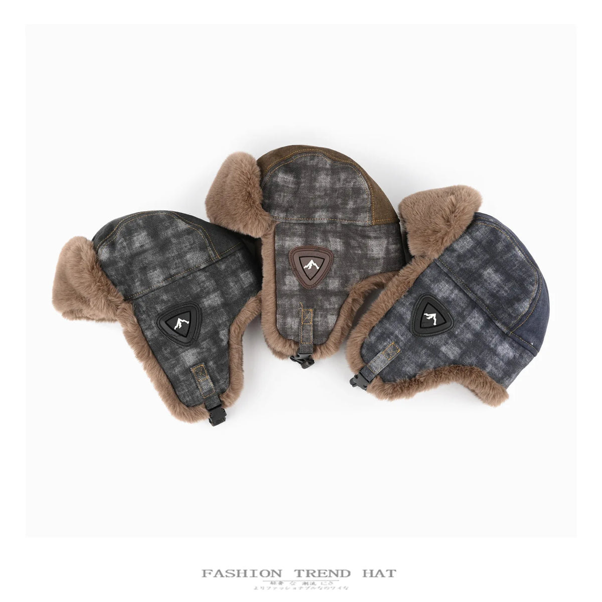 Unisex Winter pilot Thickened Plush Ear-Flap Hat men ski cap winter hat windproof bomber Trendy Patchwork Aviator Trapper cap