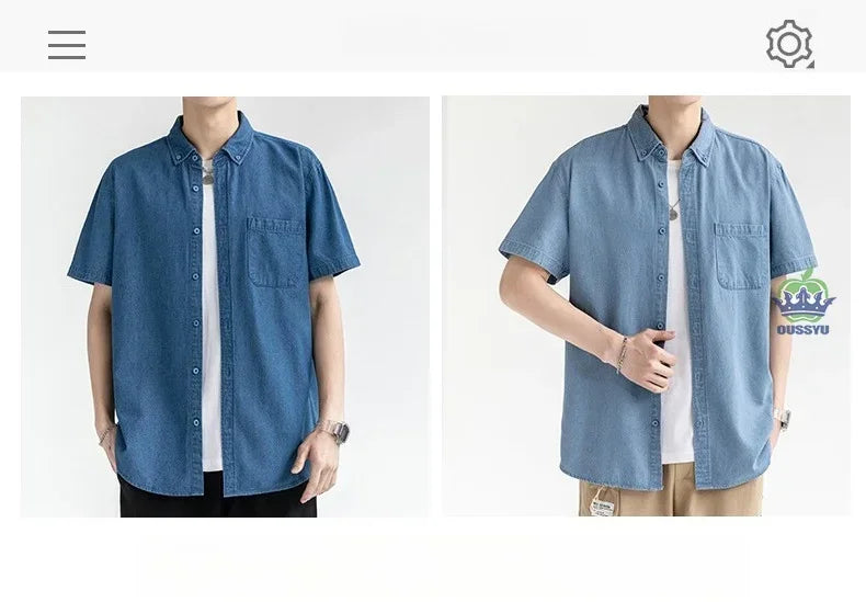 Men's Denim Shirt Long Sleeve Casual Outerwear Youth 2026 Fashion Streetwear Light Blue Button Up Top with Pockets Jeans Shirt