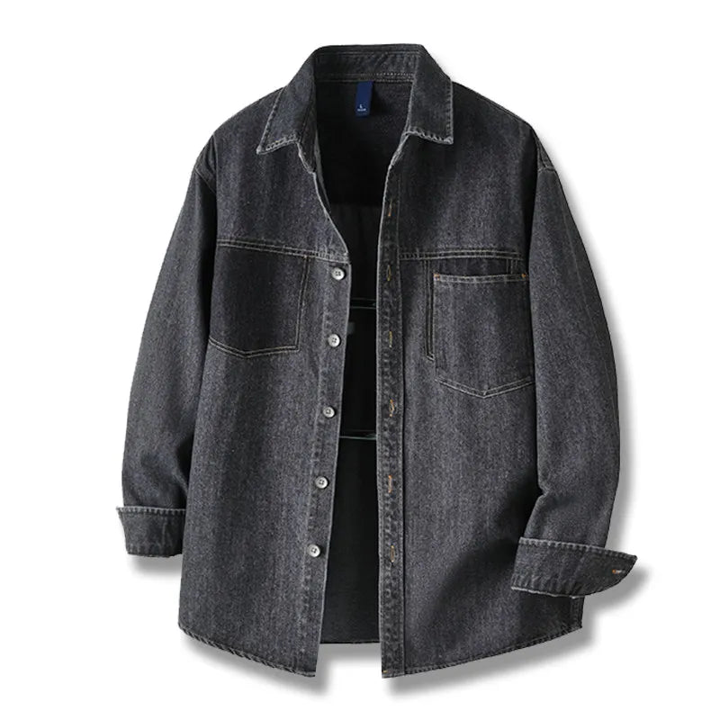 Mens High Quality Custom Weave Slub Deconstructed Patchwork Denim Shirt Trendy Distressed Wash Streetwear Casual Long Sleeve