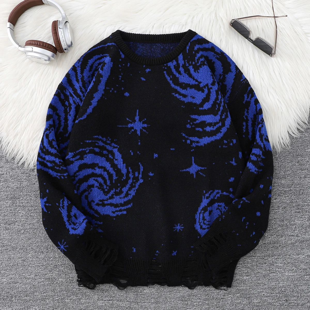 Men's Abstract Star Knit Crew Neck Sweater