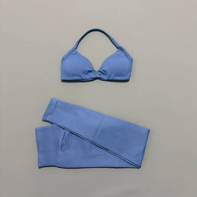 2Pcs HISTELLO Seamless Yoga Sports Set for Women Resistant Backless Bra Pilates Fitness Workout Running Leggings Gym Suit