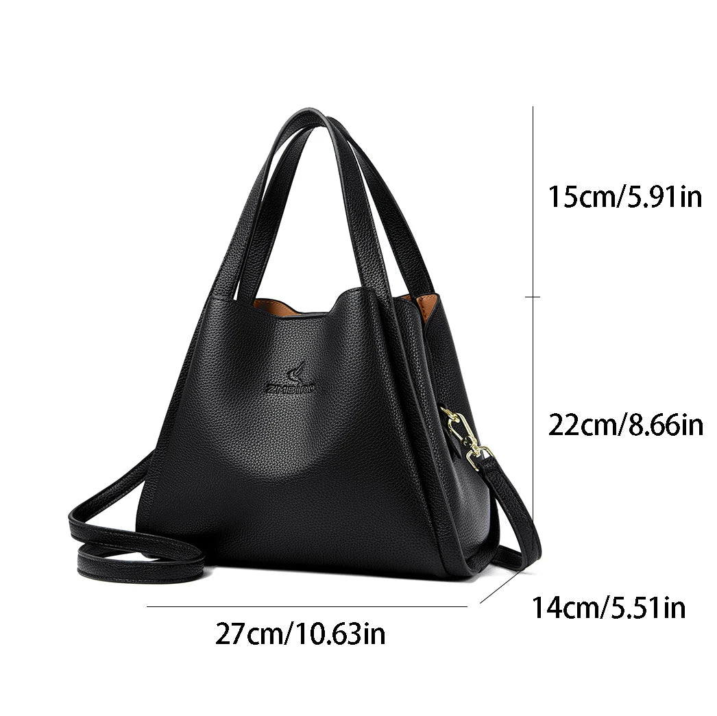Genuine Brand Sturdy Durable Soft Leather Top-handle Bags Female Handbags Women 3 Layer Shoulder Crossbody Totes Messenger Bag