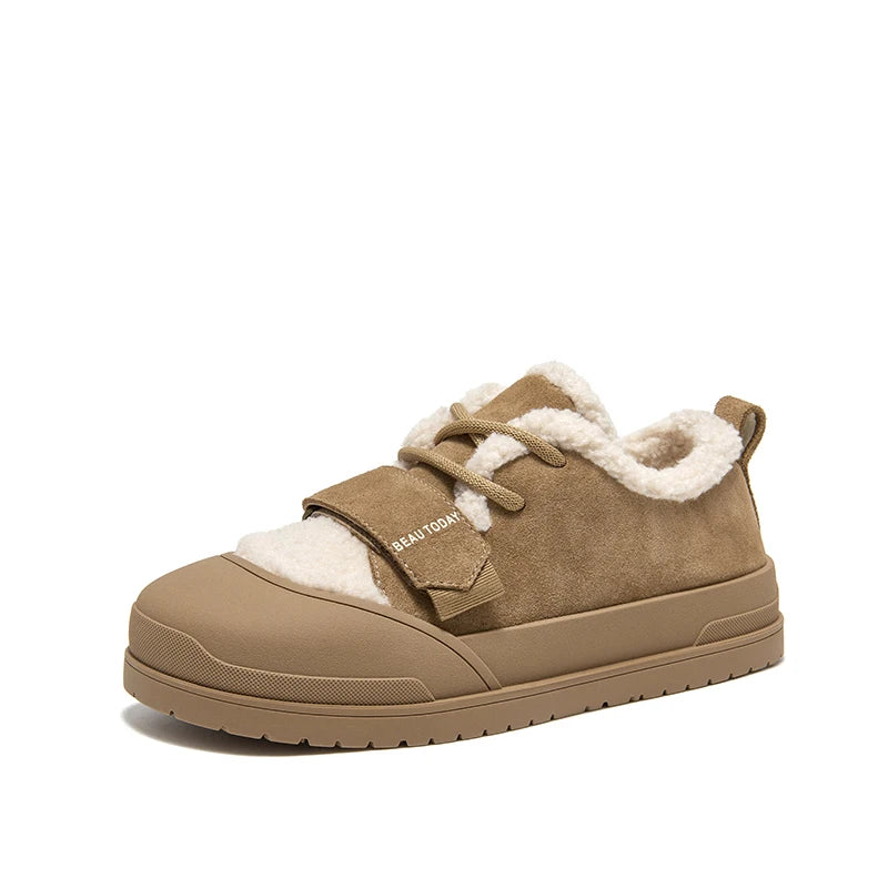 BeauToday Furry Flats Women | Cow Suede Warm Shoes