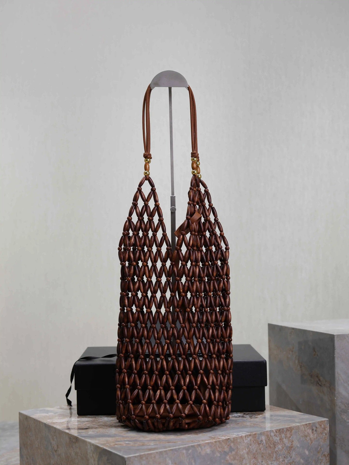 Retro Wood Bead Woven Tote Bag – Boho Shoulder Purse