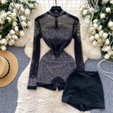 Sparkle & Shine: Women's Rhinestone Mesh Romper
