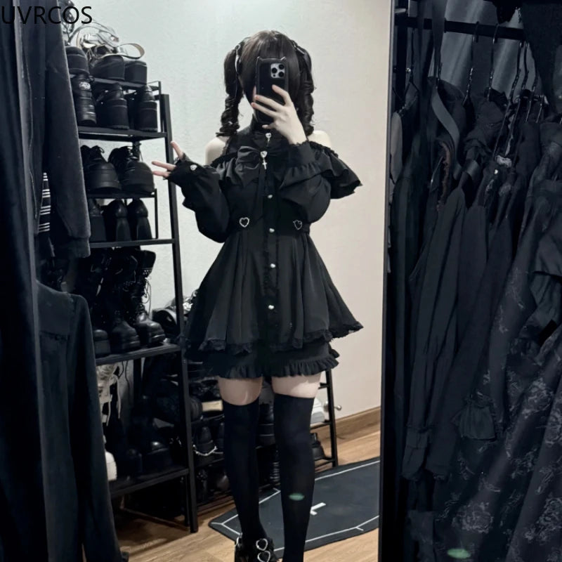 Y2K Gothic Lolita Bow & Ruffle Set