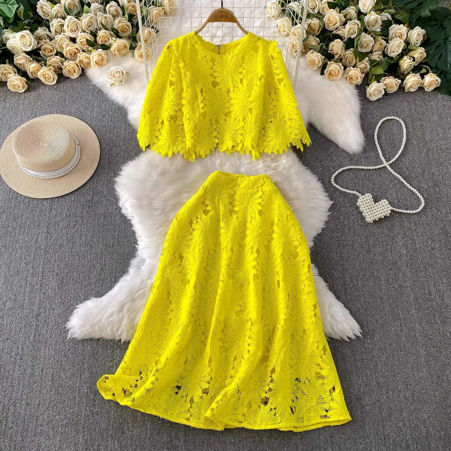 Elegant Crochet Embroidery 2-Piece Set