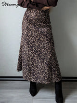 Leopard Print Suede Maxi Skirt – Women's Autumn Winter
