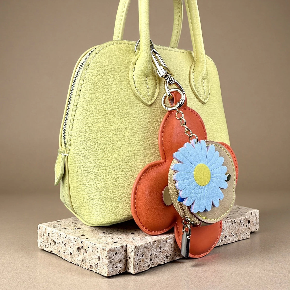 Real Leather Coin Purse with Daisy Charm-Cute Keychain Bag Clip for Handbag-Detachable Daisy Flower Accessory-Gift For Women