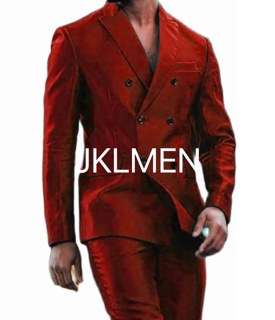 Shiny Double-Breasted Men's Suit Set – Jacket & Pants