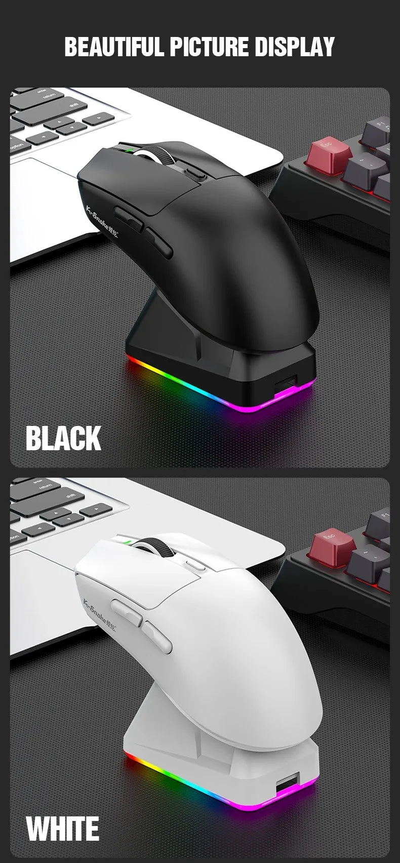 X11 Tri-Mode Wireless Gaming Mouse, 63g Lightweight, PAW3311 Sensor, 12000 DPI, Magnetic RGB Charging Dock