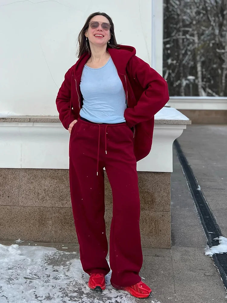 Autumn Burgundy Sweatpants Women Straight Leg Sport Pants Cotton Ladies Coffee Basic Joggers Wide Leg Women's Pants And Trousers