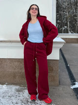 Autumn Burgundy Sweatpants Women Straight Leg Sport Pants Cotton Ladies Coffee Basic Joggers Wide Leg Women's Pants And Trousers