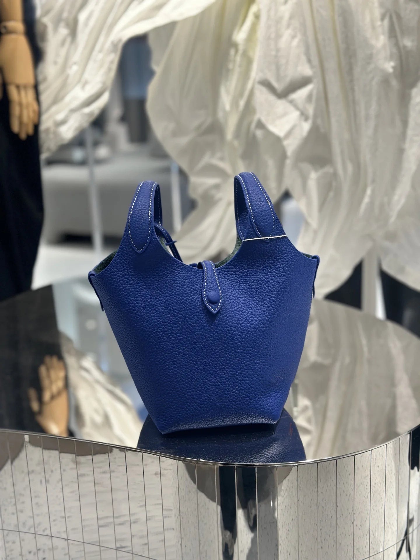 FIRMRANCH European And American Trend Cute Hand-Held Basket Ladies' Bucket Single Shoulder Cross-Body Bag Genuine Leather Purse
