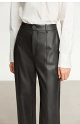 Minimalist Straight-Leg PU Leather Trousers