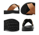 Mens Leather Slippers Comfortable Breathable Summer Big Size Sandals for Men with Soft Sole