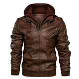 Men's Faux Leather Moto Jacket with Detachable Hood